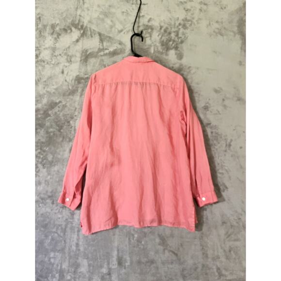 J Jill Love Linen Blouse Shirt Coral Womens Sz Medium Long Sleeve Classic - Picture 9 of 10